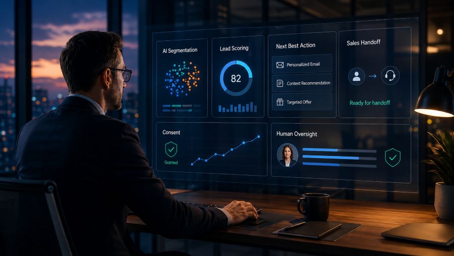 KI-gestützte Marketing-Automatisierung mit Predictive Lead Scoring, Next Best Action und Human Oversight