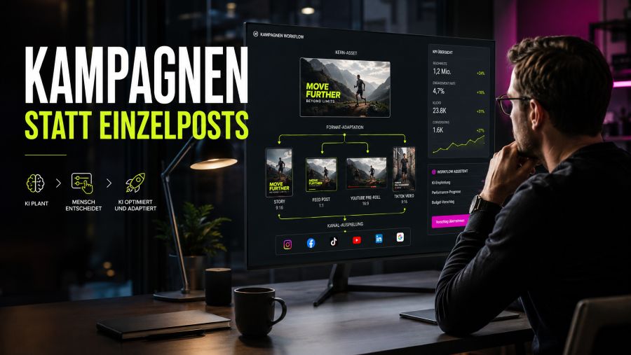 Social Media Marketing 2026 mit Kampagnen-Workflow, Kern-Asset, Kanal-Adaption, KI-Unterstützung und KPIs