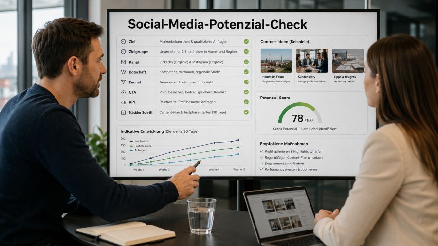 Social-Media-Potenzial-Check Hamm mit Zielgruppe, Kanal-Fit, Funnel, KPI und nächstem Schritt