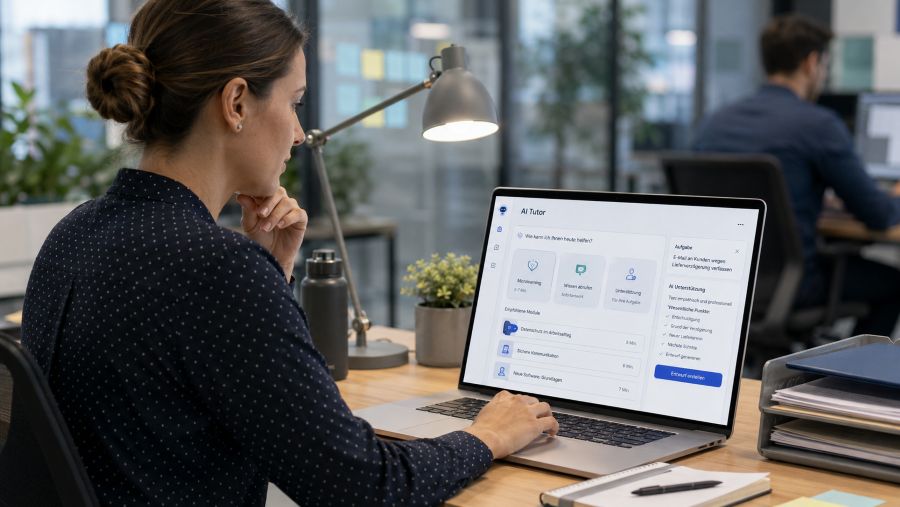 Team lernt im Arbeitsfluss mit KI-Lernassistent, Microlearning und digitalen Lernimpulsen