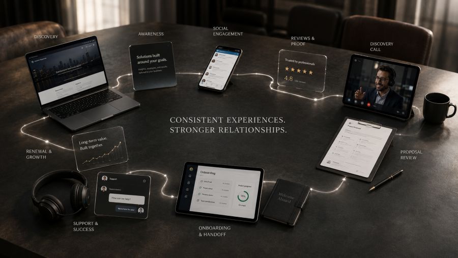 B2B-Touchpoints entlang der Customer Journey mit Vertrauensverlauf