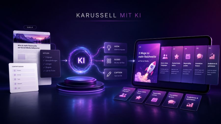 Instagram-Karussell mit KI erstellen - Workflow von Quelle und Skript bis zu fertigen Slides