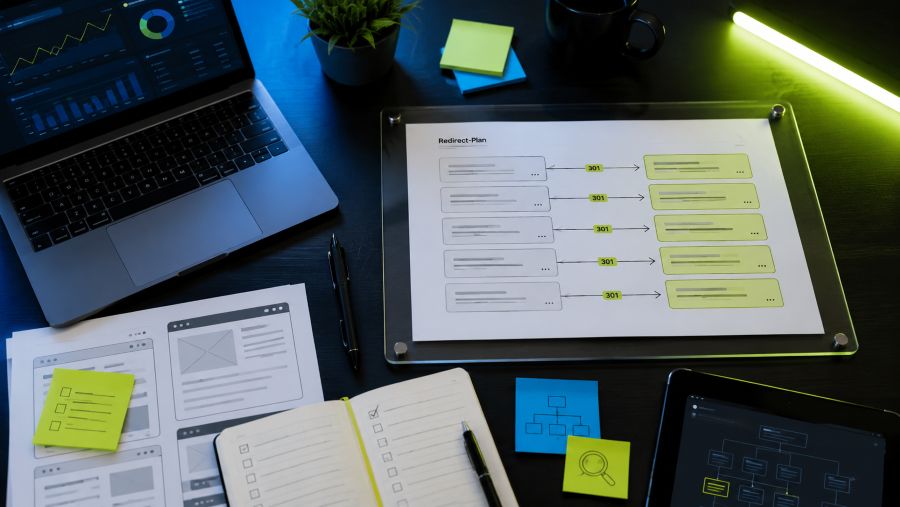 Redirect-Plan für Website-Relaunch mit alten URLs, neuen URLs und 301-Weiterleitungen
