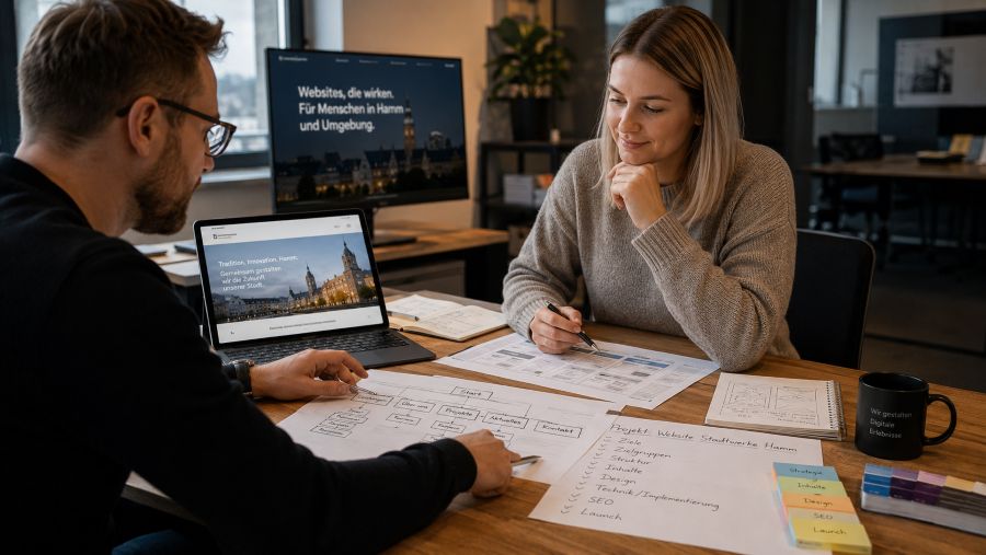 Webdesign Projektablauf in Hamm mit Strategie, Konzept, Design, Entwicklung, Test und Launch