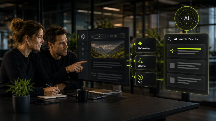AI Search und SGE in WordPress SEO mit Schema und Core Web Vitals Dashboard