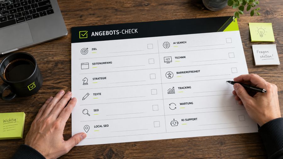 Website-Angebots-Check mit SEO, Local SEO, AI Search, Technik, Barrierefreiheit, Tracking und Wartung