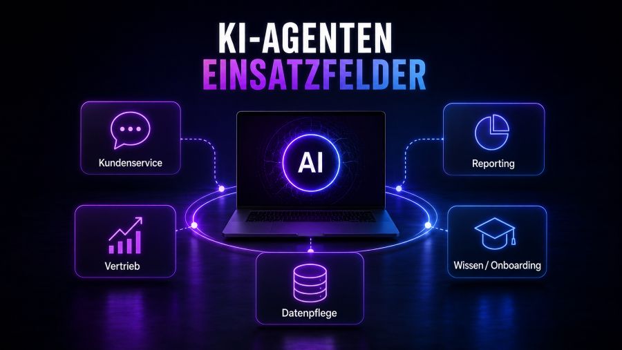 KI-Agenten im Unternehmen mit Einsatzfeldern wie Kundenservice, Vertrieb, Reporting und Datenpflege